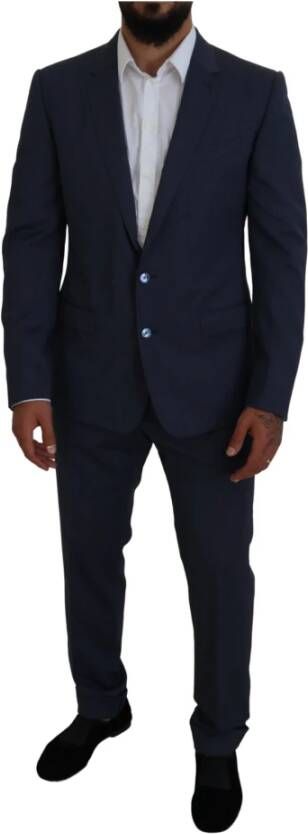 Dolce & Gabbana Blue Wool Slim Fit Jacket Coat Martini Blazer Blauw Heren