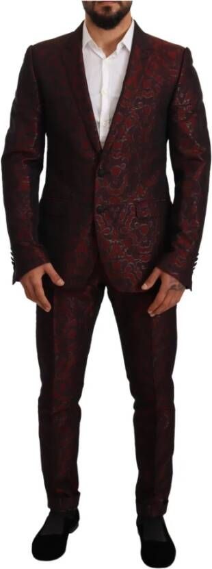 Dolce & Gabbana Red Brocade Slim 2 Piece Set Martini Suit Rood Heren