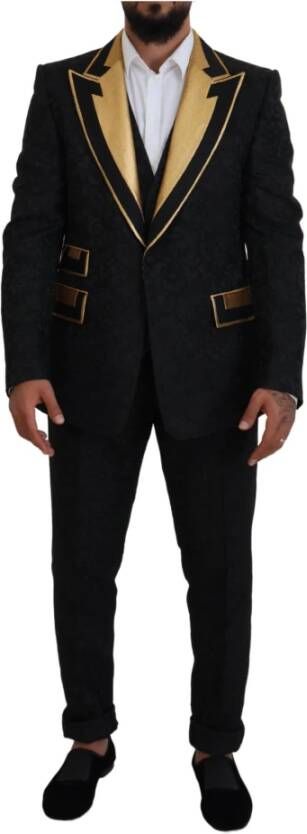 Dolce & Gabbana Zwart Goud Fantasy Tuxedo Slim Fit Pak Black Heren