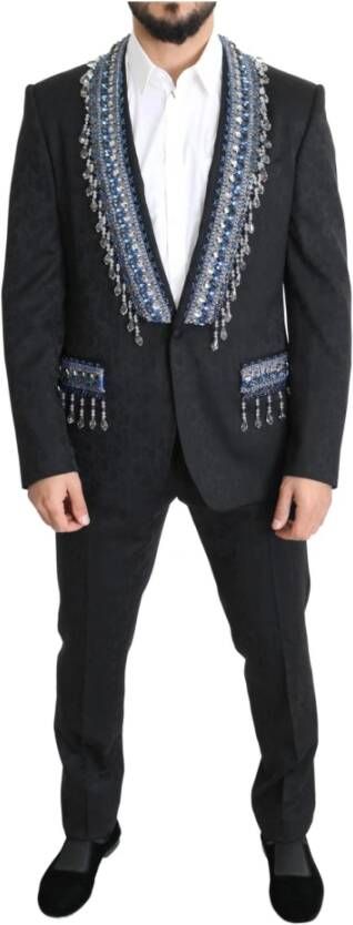 Dolce & Gabbana Black Beads Embellished 2 Piece Martini Suit Zwart Heren