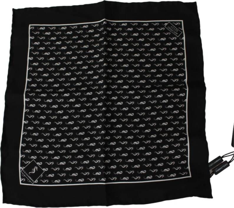 Dolce & Gabbana Zwarte Zeepaard Print Zijden Zakdoek Black Heren