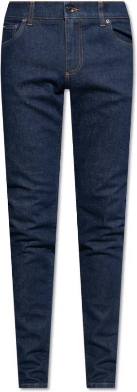 Dolce & Gabbana Blauwe Logo-Geborduurde Slim-Fit Jeans Blue Heren