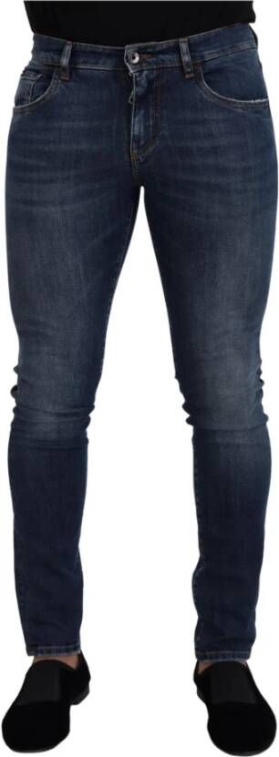 Dolce & Gabbana Blauwe Gewassen Lage Taille Denim Jeans Blue Heren