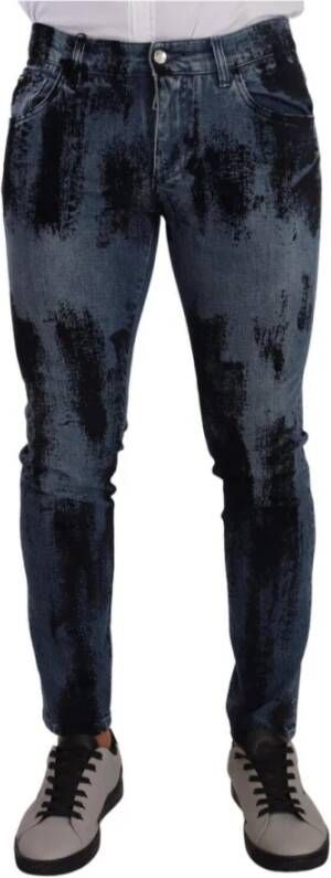 Dolce & Gabbana Blauw Zwart Skinny Denim Jeans Black Heren