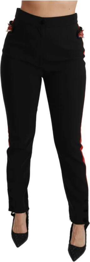 Dolce & Gabbana Zwarte Skinny Stretch Broek met Vossenhoofd Black Dames