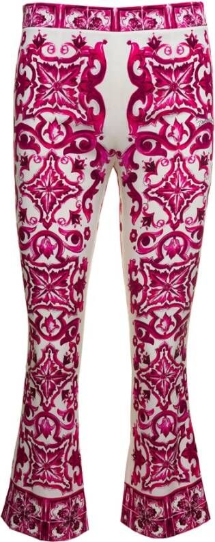Dolce & Gabbana Majolica Print Wijduitlopende Broek Pink Dames