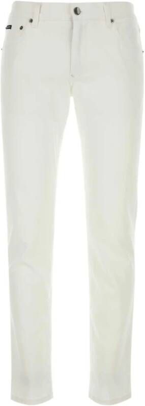 Dolce & Gabbana Slim Fit Witte Jeans met Logo Plaque White Heren