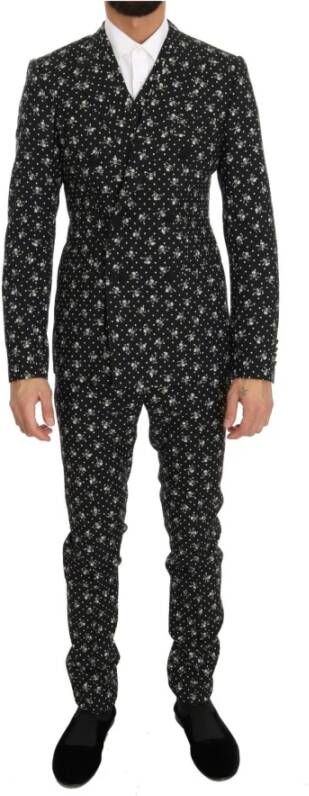 Dolce & Gabbana Skull Print Slim Fit 3 Piece Suit Zwart Heren