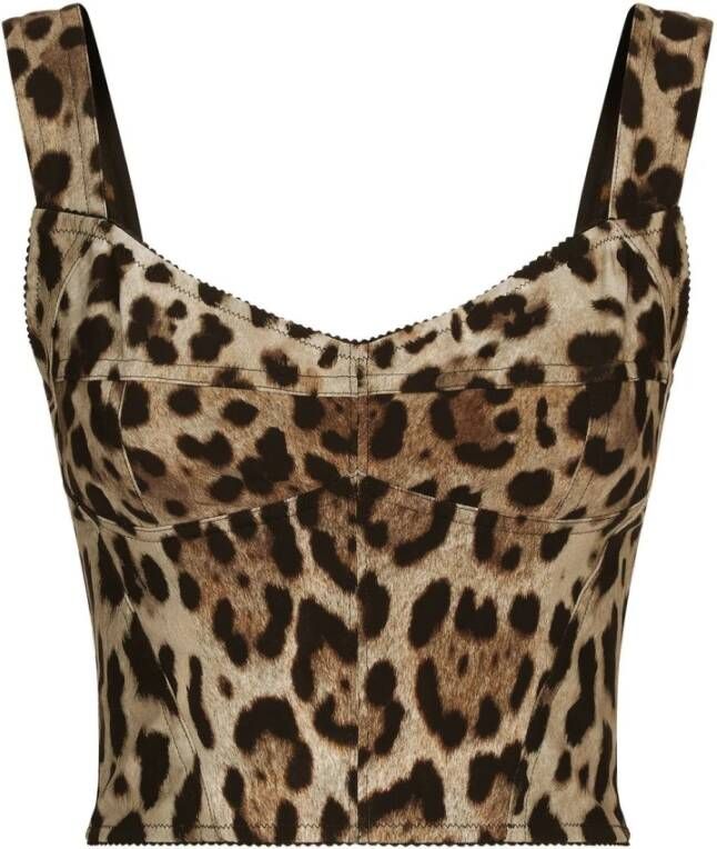 Dolce & Gabbana Leopard Print Zijden Top Brown Dames