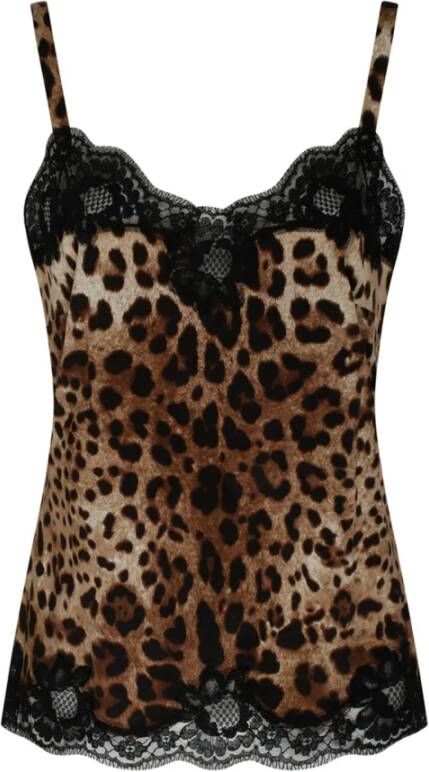Dolce & Gabbana Zijden camisole top met luipaardprint Brown Dames