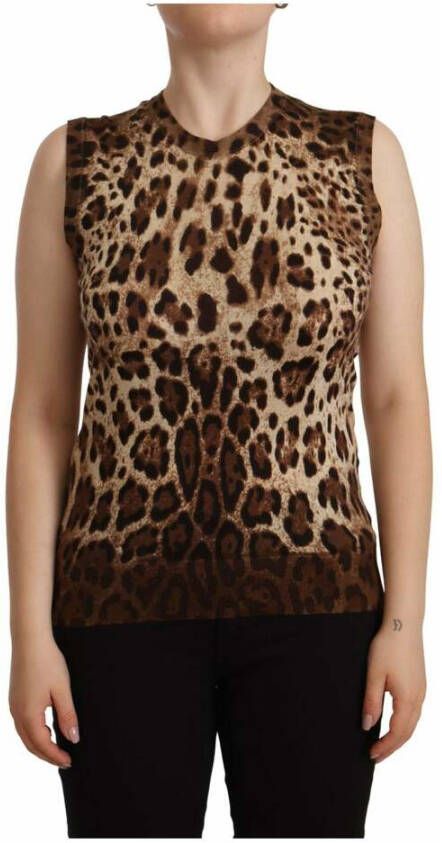 Dolce & Gabbana Leopard Cashmere Zijden Tank Blouse Brown Dames