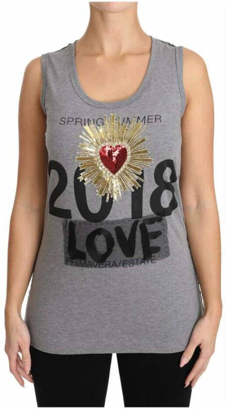 Dolce & Gabbana Grijze tanktop kristallen lovertjes hart t-shirt Grijs Dames