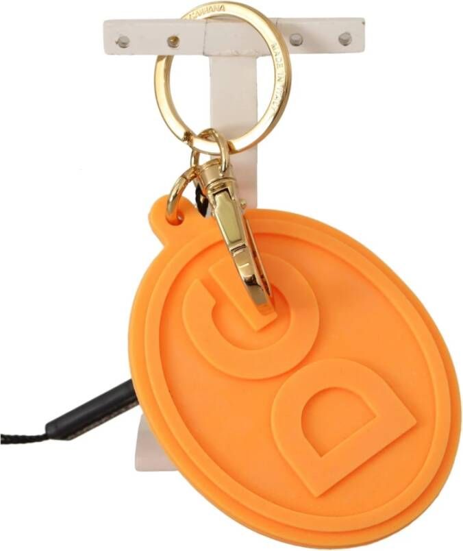 Dolce & Gabbana Oranje Rubber DG Logo Gouden Sleutelhanger Orange