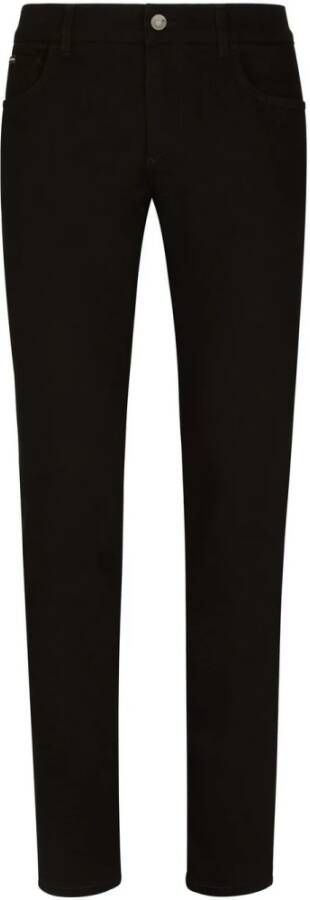 Dolce & Gabbana Zwarte Slim-Fit Jeans met Luxe Details Black Heren