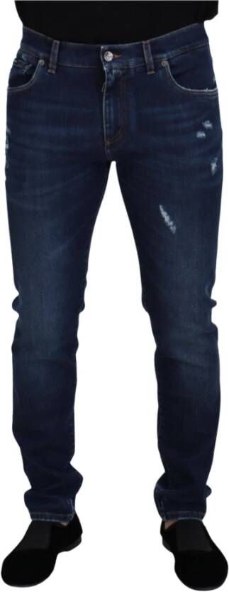 Dolce & Gabbana Slim Fit Jeans met Logo Details Blue Heren