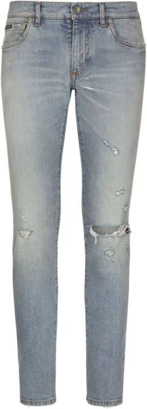 Dolce & Gabbana Clear Blue Ripped Skinny Jeans Blue Heren