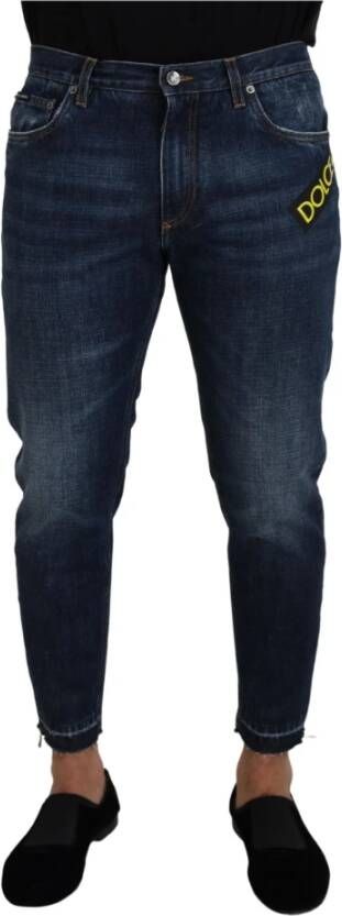 Dolce & Gabbana Blauwe Katoenen DG Logo Patch Denim Jeans Blue Heren