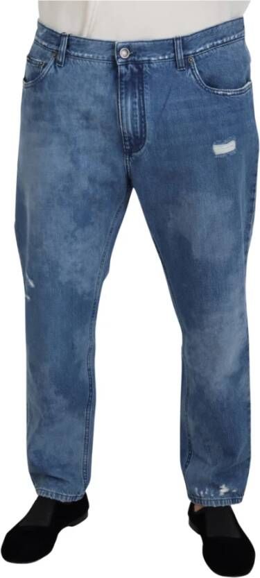 Dolce & Gabbana Blauwe Gewassen Katoenen Casual Denim Jeans Blue Heren