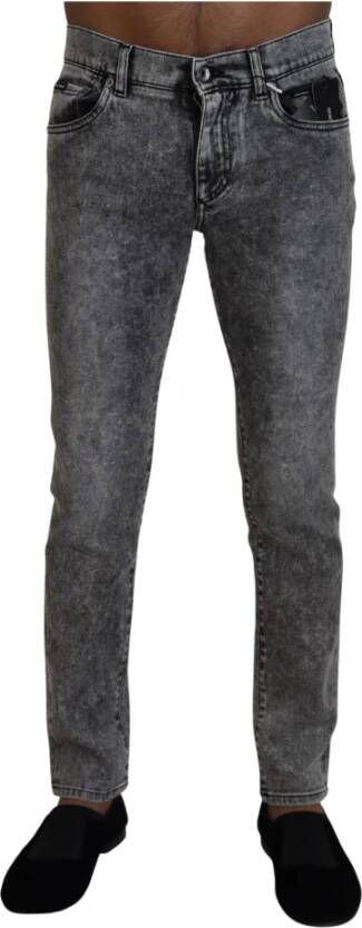 Dolce & Gabbana Grijze Gewassen Lage Taille Denim Jeans Gray Heren