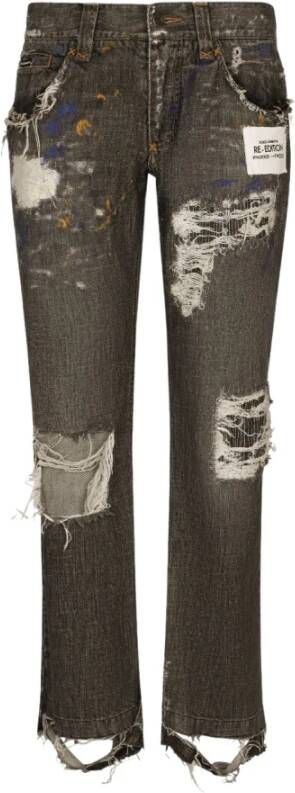 Dolce & Gabbana Re-Edition Ripped Straight-Leg Jeans Gray Heren