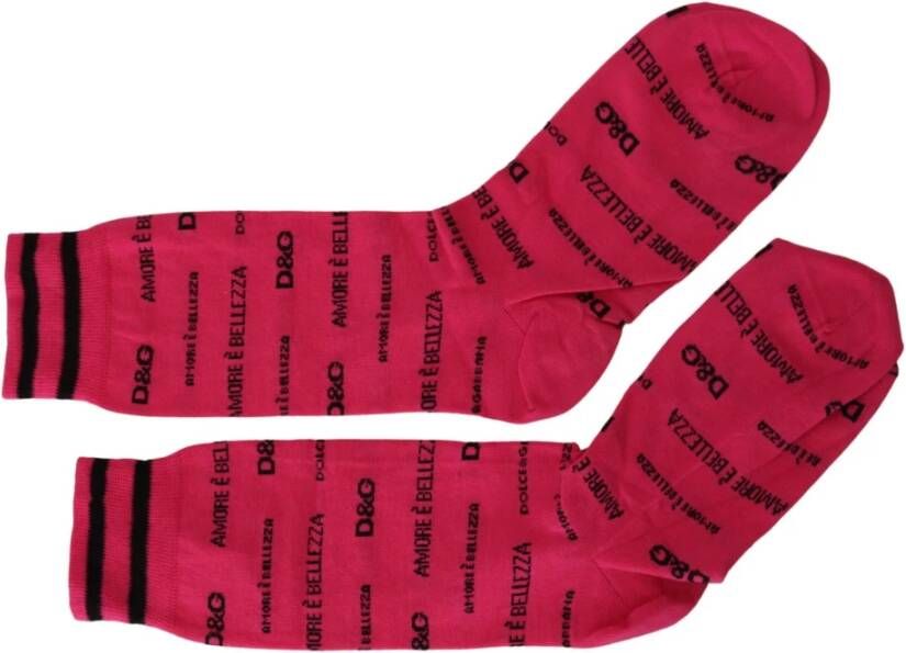 Dolce & Gabbana Roze Katoenen Stretch Mid Calf Dames Sokken Pink Dames