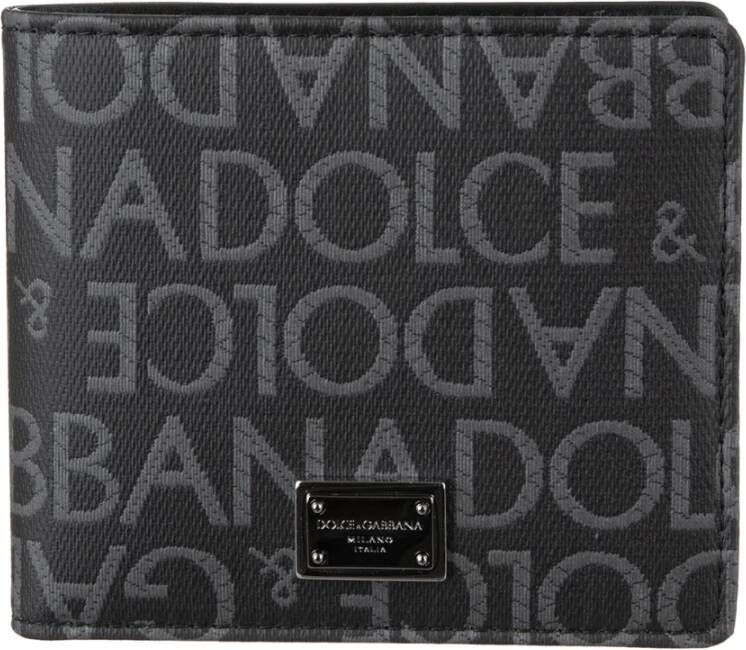 Dolce & Gabbana Logoed Jacquard Portemonnee Zwart Grijs Gemaakt in Italië Black Heren