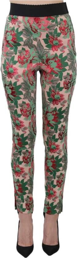 Dolce & Gabbana Stirrup Jacquard Floral Stretch Trousers Pants Groen Dames