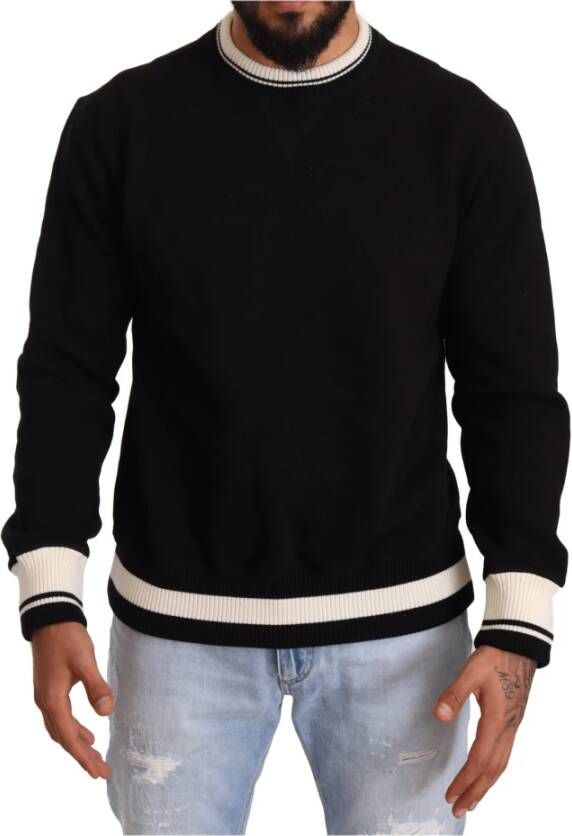Dolce & Gabbana Black Cotton #dgfamily Pullover Sweater Zwart Heren