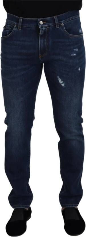 Dolce & Gabbana Slim Fit Jeans met Logo Details Blue Heren