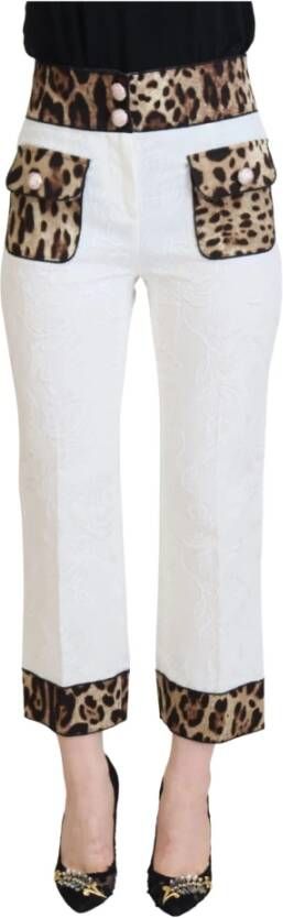 Dolce & Gabbana Witte broek met luipaardprint en hoge taille White Dames