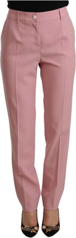 Dolce & Gabbana Roze wollen stretch broek met hoge taille Pink Dames