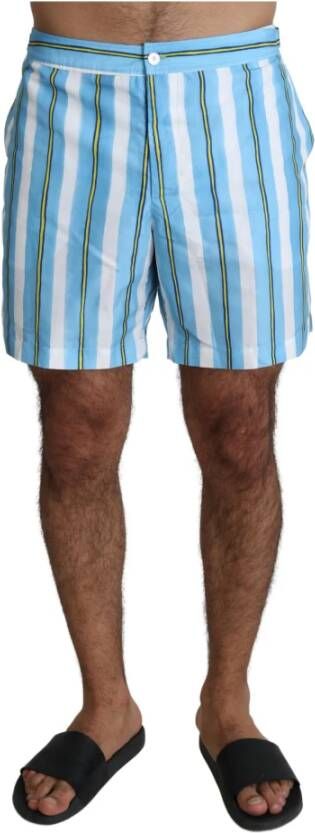 Dolce & Gabbana Blauw Gestreepte Strandkleding Zwembroek Blue Heren