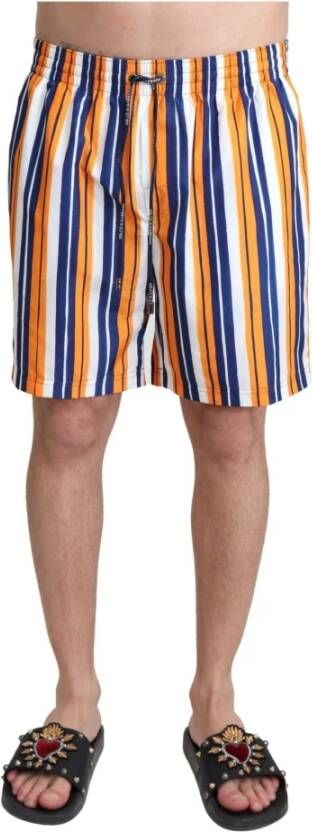 Dolce & Gabbana Multicolor Gestreepte Strandkleding Zwemshorts Orange Heren