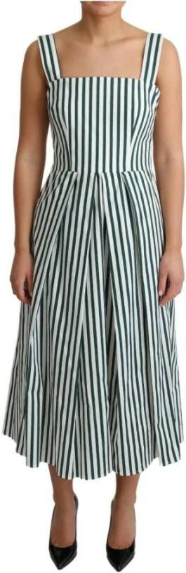 Dolce & Gabbana Green Striped Cotton A-Line Dress Meerkleurig Dames