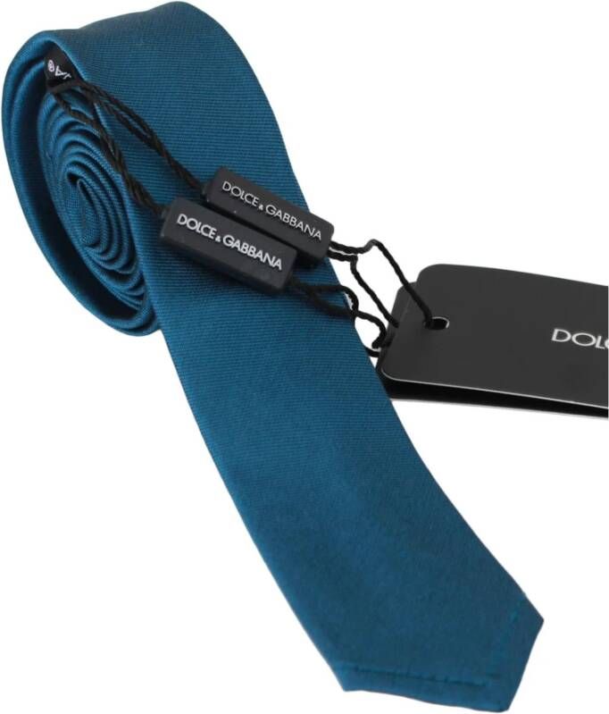 Dolce & Gabbana Blue 100% Silk Classic Mens Slim Necktie Tie Blauw Heren