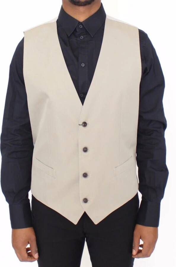 Dolce & Gabbana Beige Cotton Silk Blend Dress Vest Blazer Beige Heren