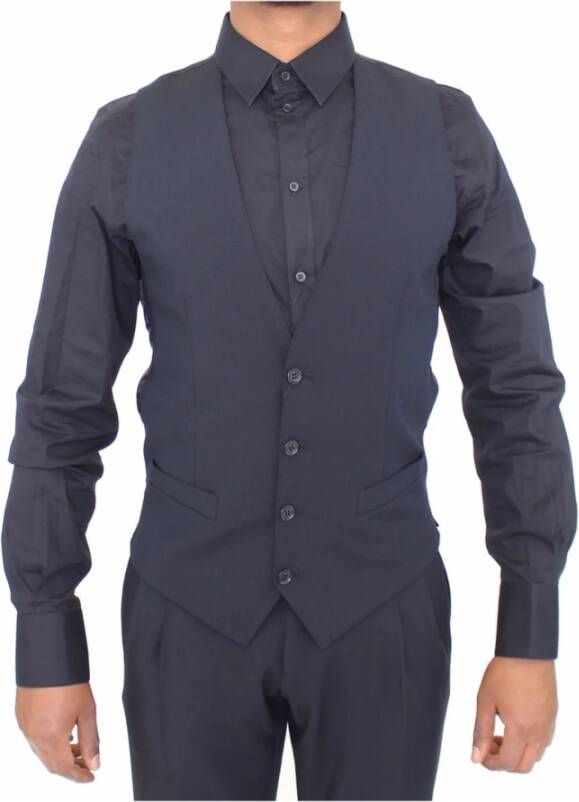 Dolce & Gabbana Blue Wool Formal Dress Vest Gilet Jacket Blauw Heren
