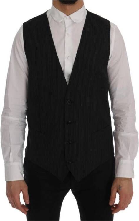 Dolce & Gabbana Grijze Gestreepte Single-Breasted Wollen Vest Gray Heren