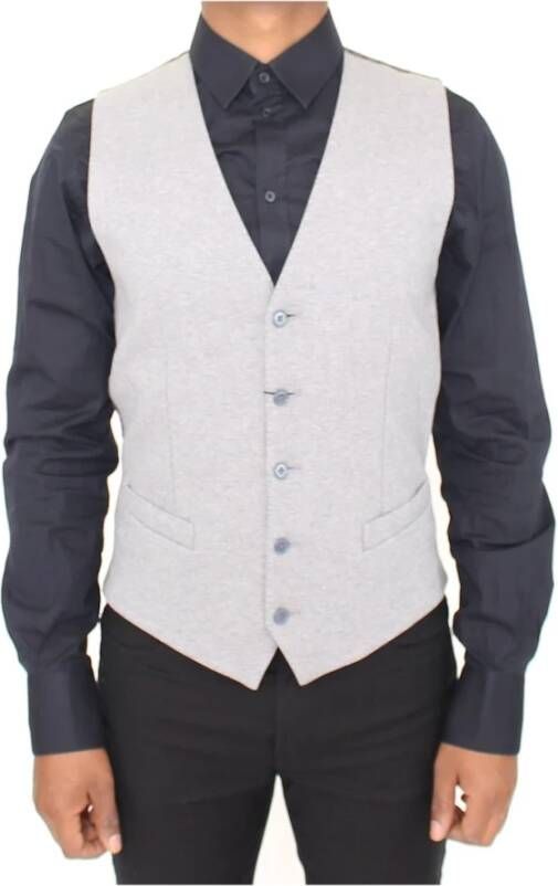 Dolce & Gabbana Gray Cotton Stretch Dress Vest Blazer Grijs Heren
