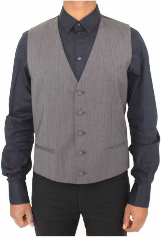 Dolce & Gabbana Gray Wool Stretch Dress Vest Jacket Blazer Grijs Heren