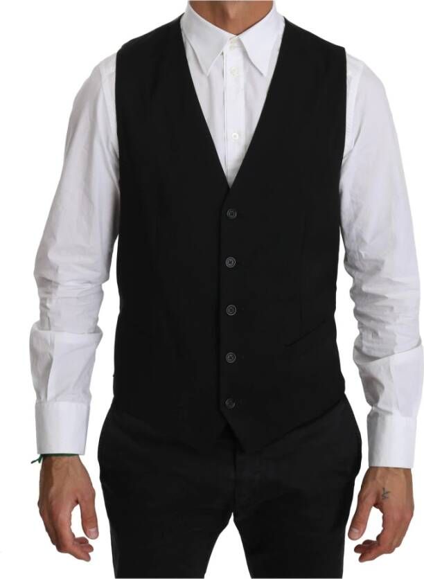 Dolce & Gabbana Zwarte Formele Wollen Vest Black Heren