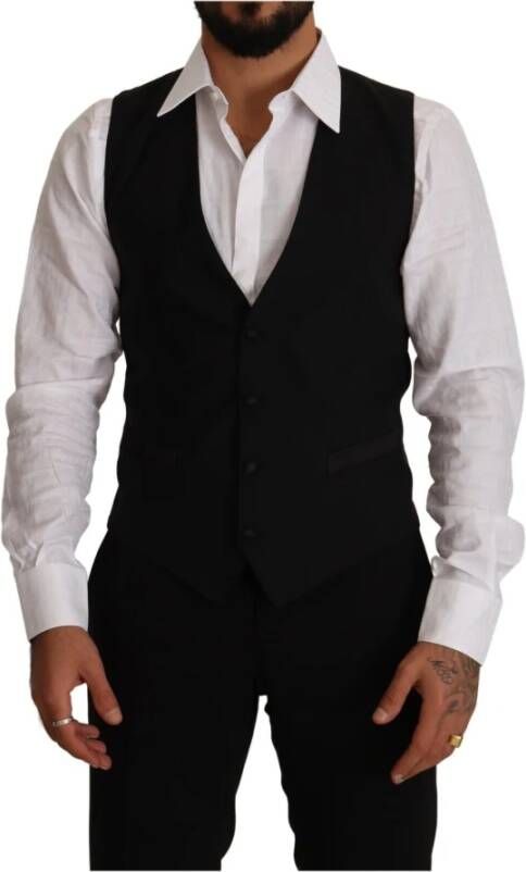 Dolce & Gabbana Black Single Breasted Waistcoat Formal Vest Zwart Heren