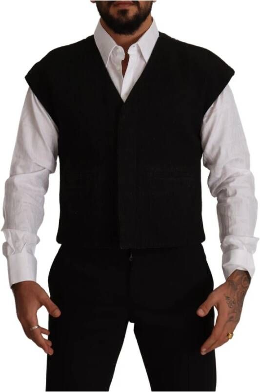 Dolce & Gabbana Prachtige Zwarte Wol Katoenen Jurk Gilet Vest Black Heren