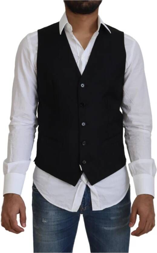Dolce & Gabbana Zwart Wol Stretch Formeel Vest Black Heren