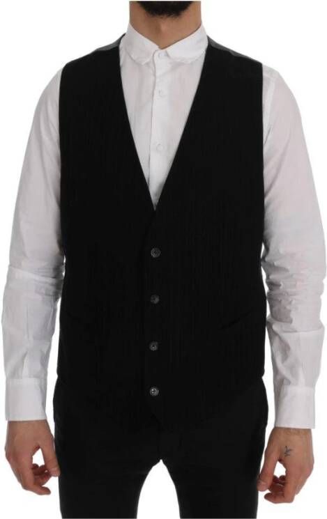 Dolce & Gabbana Zwart Gestreept Katoen Rayon Vest Black Heren