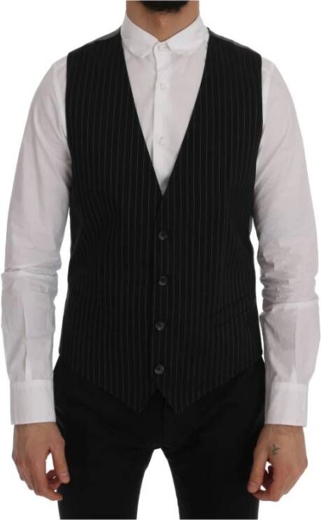 Dolce & Gabbana Zwarte Gestreepte Katoenen Vest Black Heren