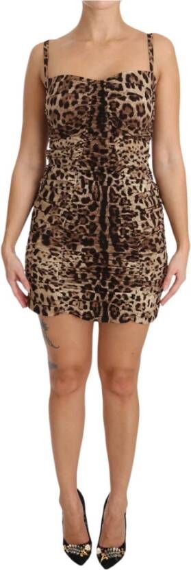 Dolce & Gabbana Brown Leopard Silk Sheath Bodycon Dress Bruin Dames