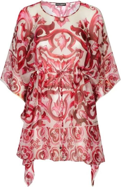 Dolce & Gabbana Zijden chiffon jurk met Majolica-print Pink Dames