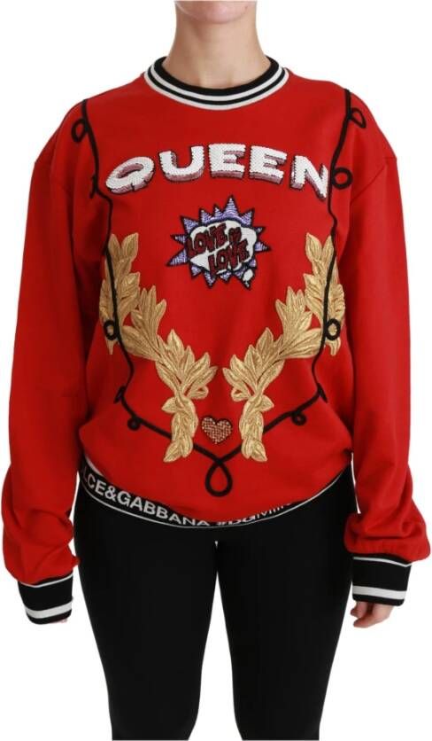 Dolce & Gabbana Rode Queen Sequined Love Sweater Red Dames