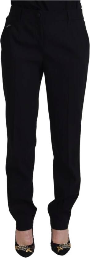 Dolce & Gabbana Black White Stripes Wool Trouser Tapered Pants Zwart Dames